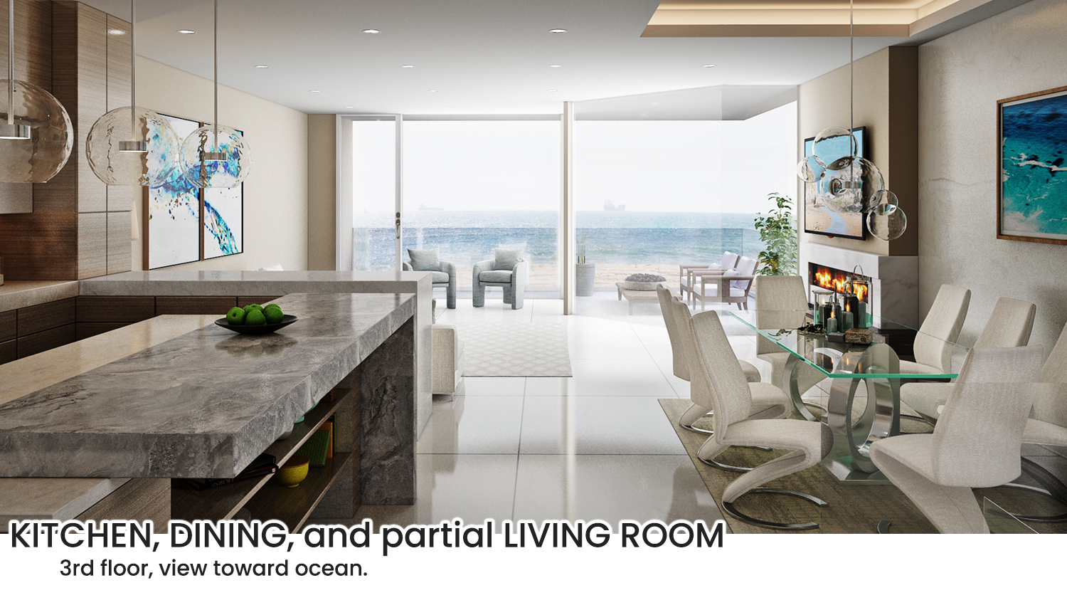 3rd floor - Kitchen, Dining and Partial Living room - view toward ocean